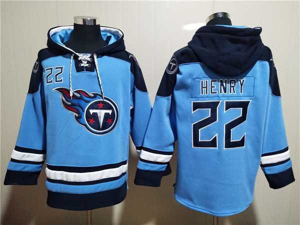 Tennessee Titans #22 Derrick Henry Blue Lace-Up Pullover Hoodie,We sell and wholesale Tennessee Titans #22 Derrick Henry Blue Lace-Up Pullover Hoodie on line form chian!